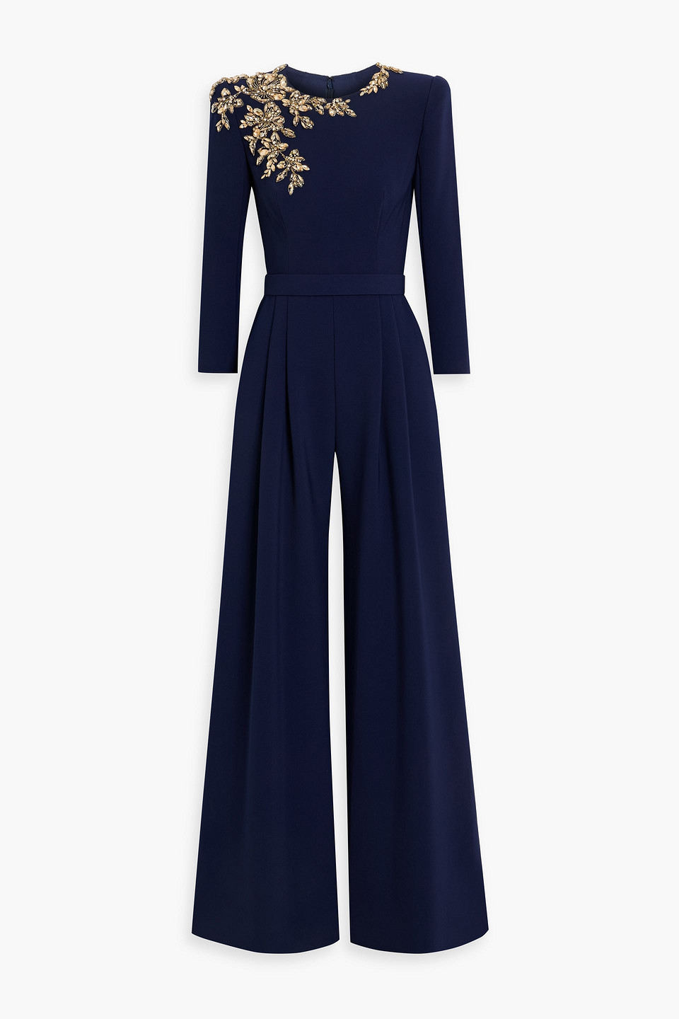 Jenny Packham Embellished Crepe Wide-leg Jumpsuit In Blue