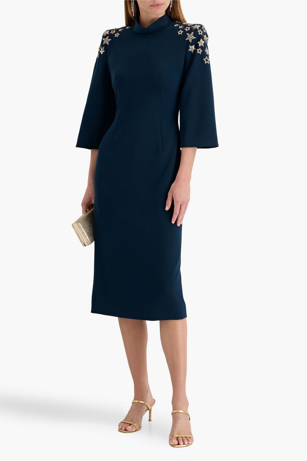 jenny packham midi dress Jenny Packham Honeybee Grosgrain-trimmed Crystal-embellished Crepe Peplum Midi Dress - Women - Off-white Dresses