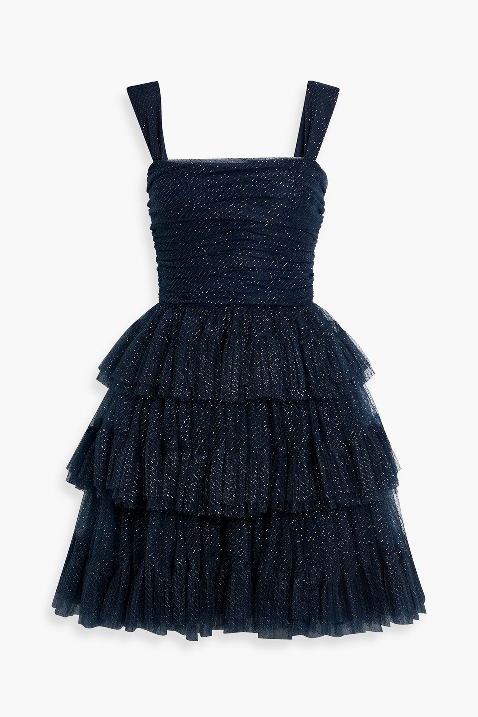 jenny packham - fall from grace tiered glittered tulle mini dress - blue - uk 10