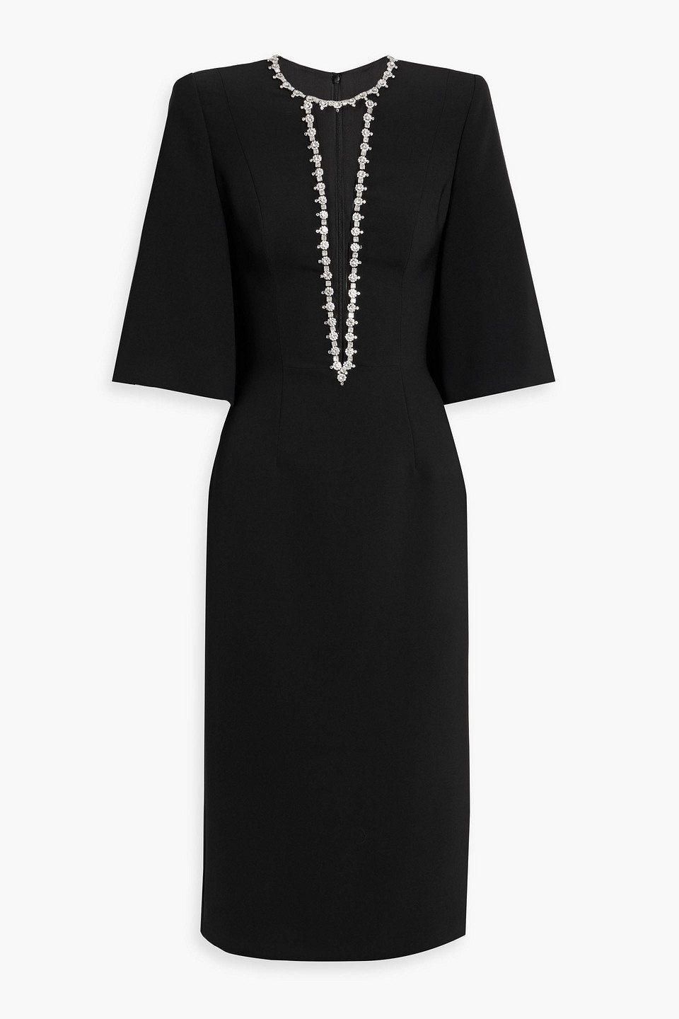 jenny packham - grace embellished tulle-paneled crepe midi dress - black - uk 8
