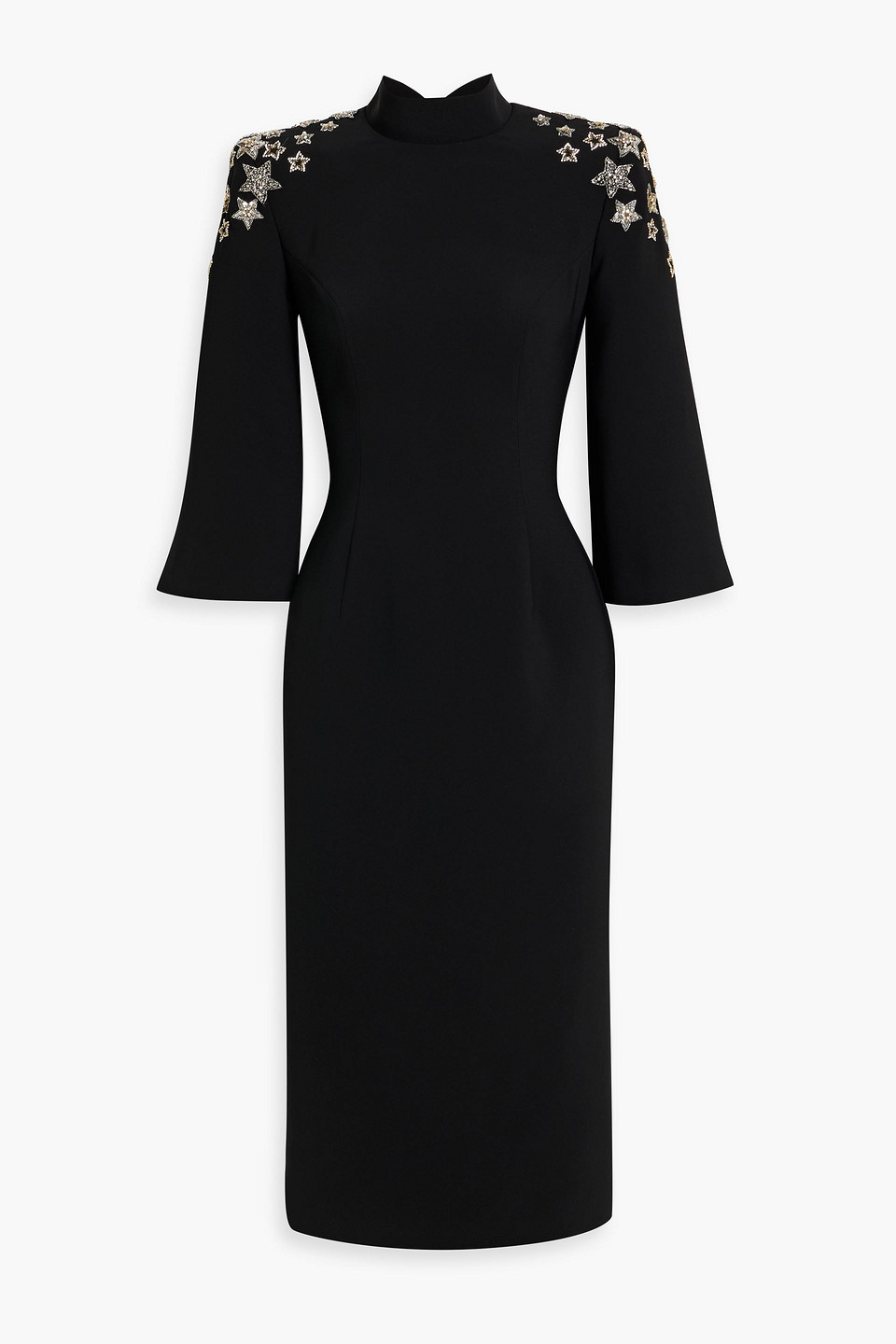 Jenny Packham Stella Crystal-embellished Crepe Midi Dress In Black