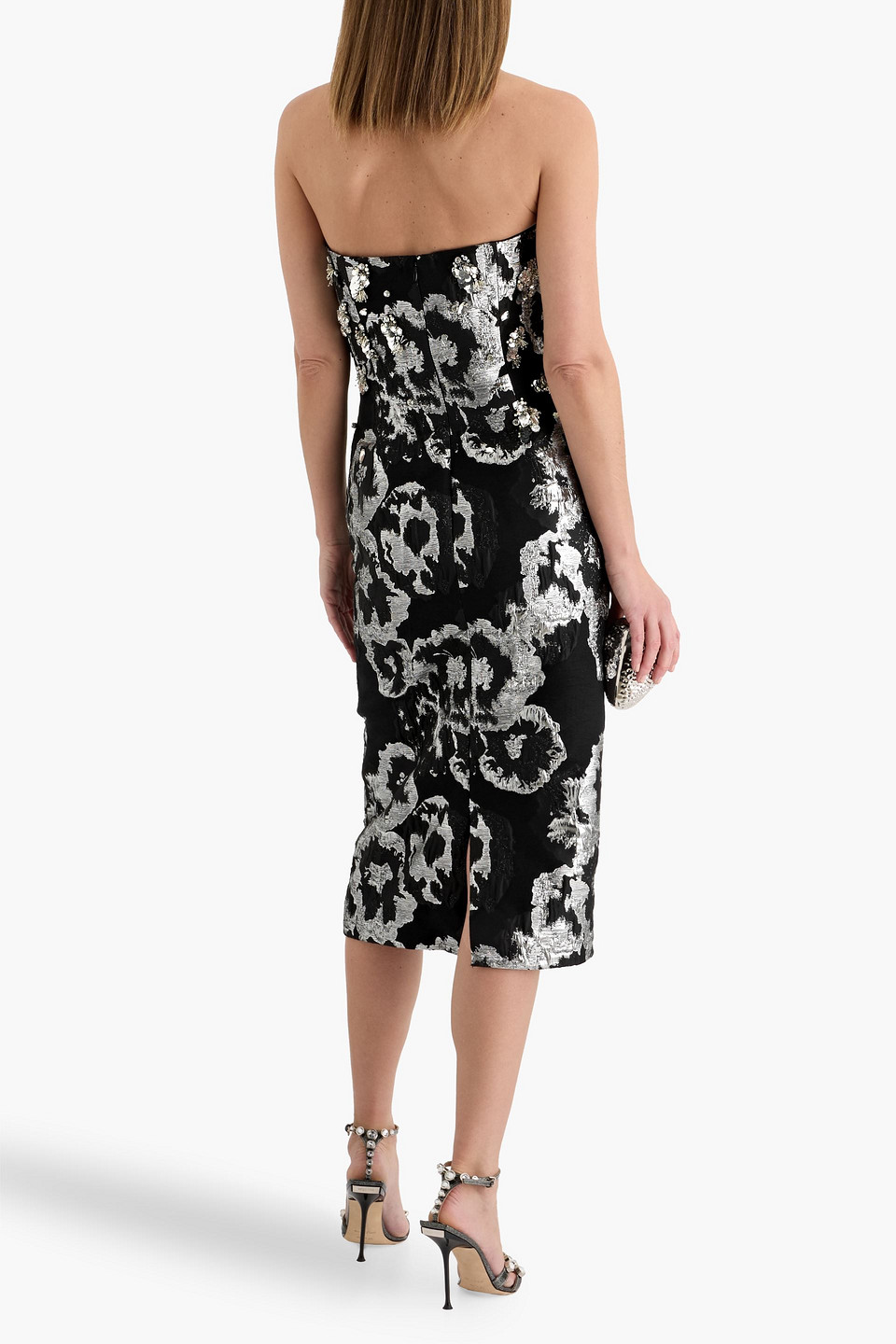  Jenny Packham - Trägerloses Midikleid „lotus“ Aus Jacquard Aus Einer Baumwollmischung Mit Verzierung - Schwarz - Uk 10 