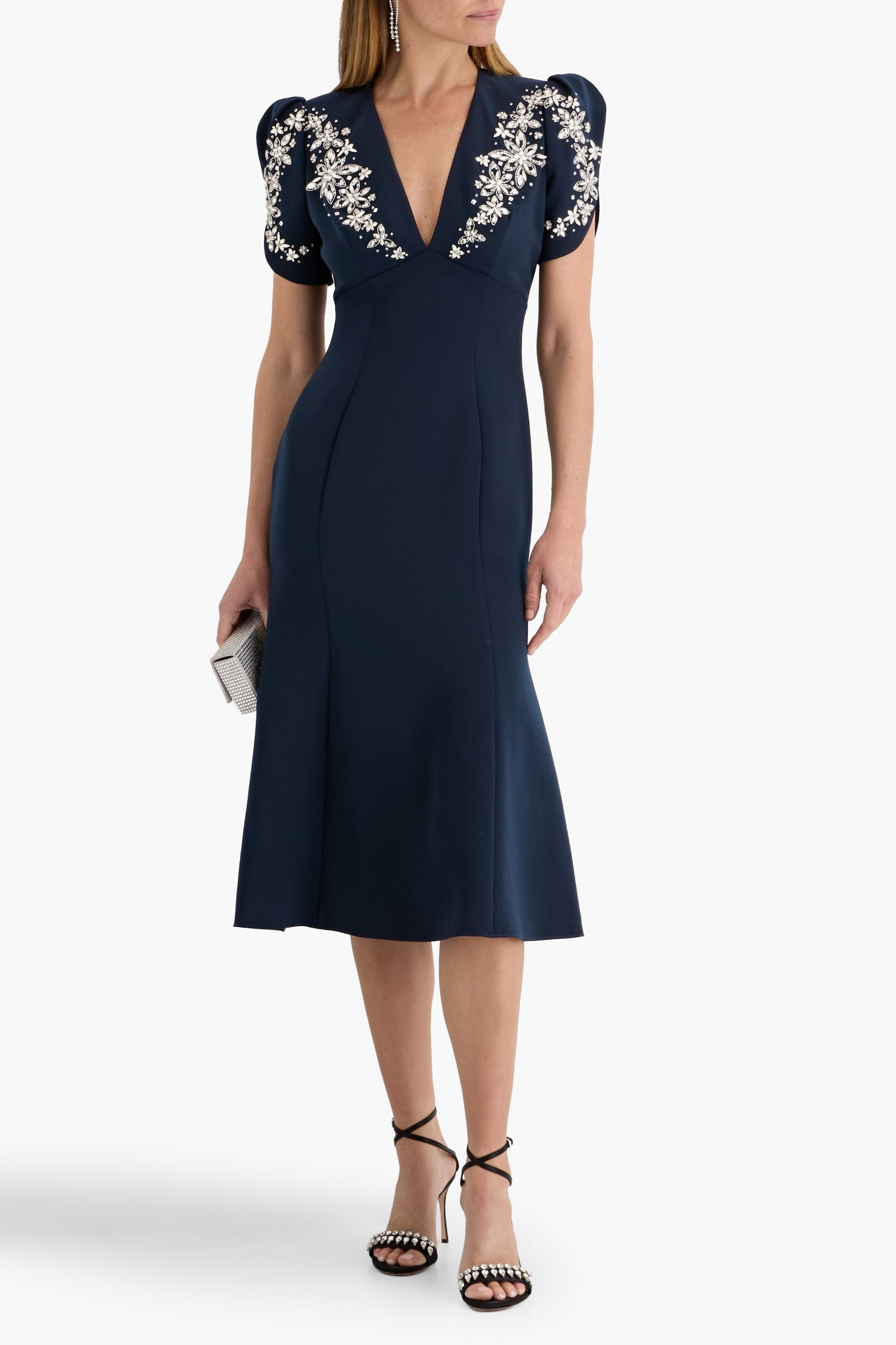 Jenny Packham Rose Bud embellished crepe midi dress