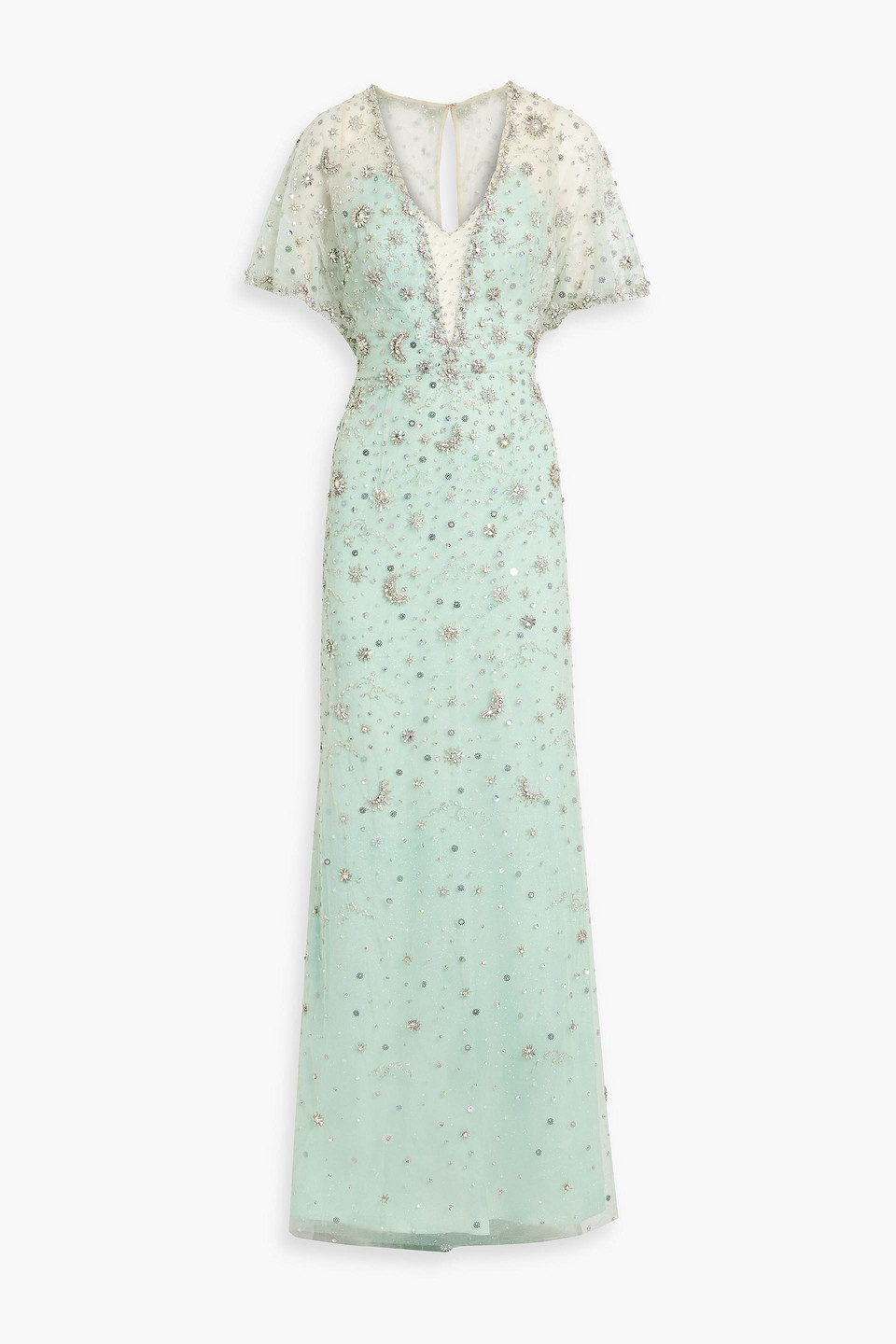 jenny packham - luna embellished glittered tulle gown - green - uk 10
