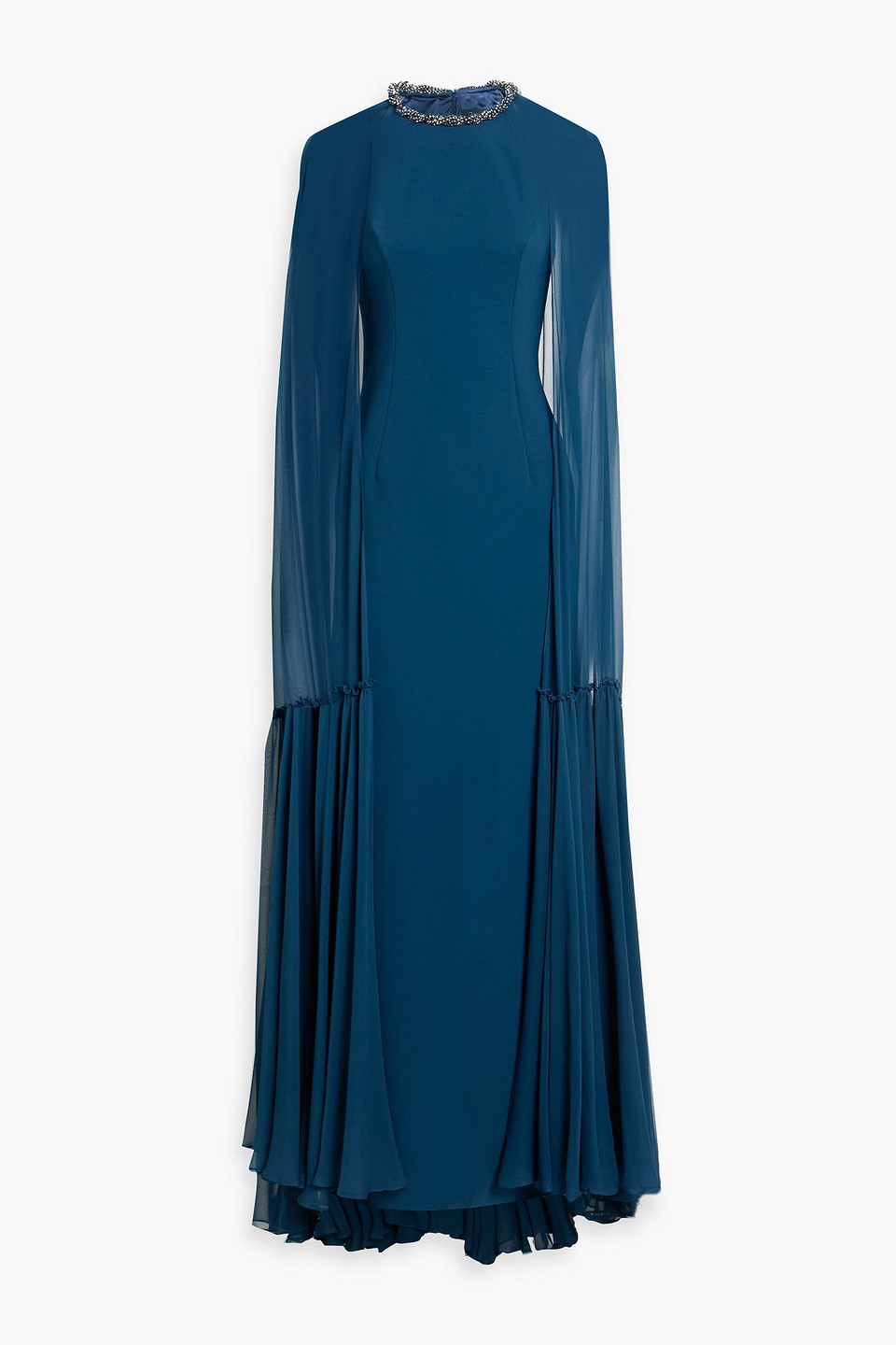 jenny packham - storm cape-effect beaded crepe and chiffon gown - blue - uk 12