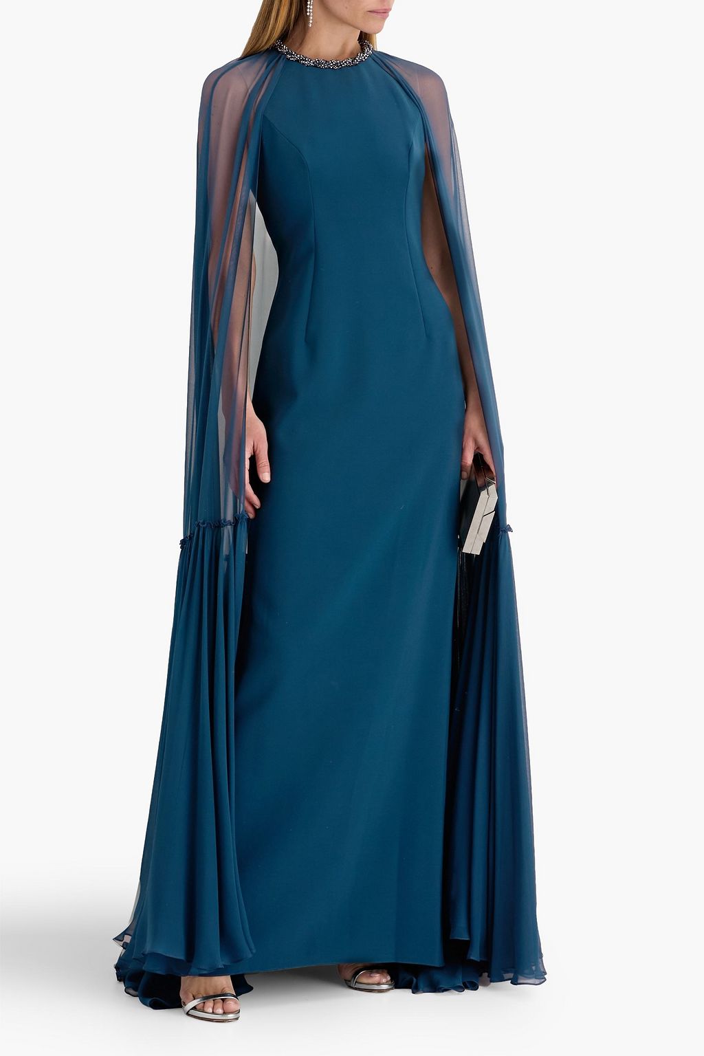 JENNY PACKHAM Storm cape-effect beaded crepe and chiffon gown | THE OUTNET