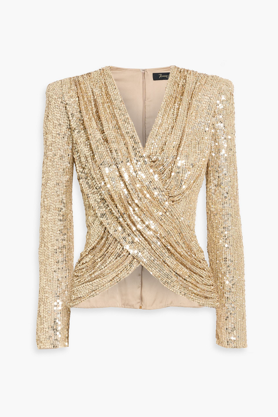 Jenny Packham Dazzle Dream Draped Sequined Tulle Top In Gold