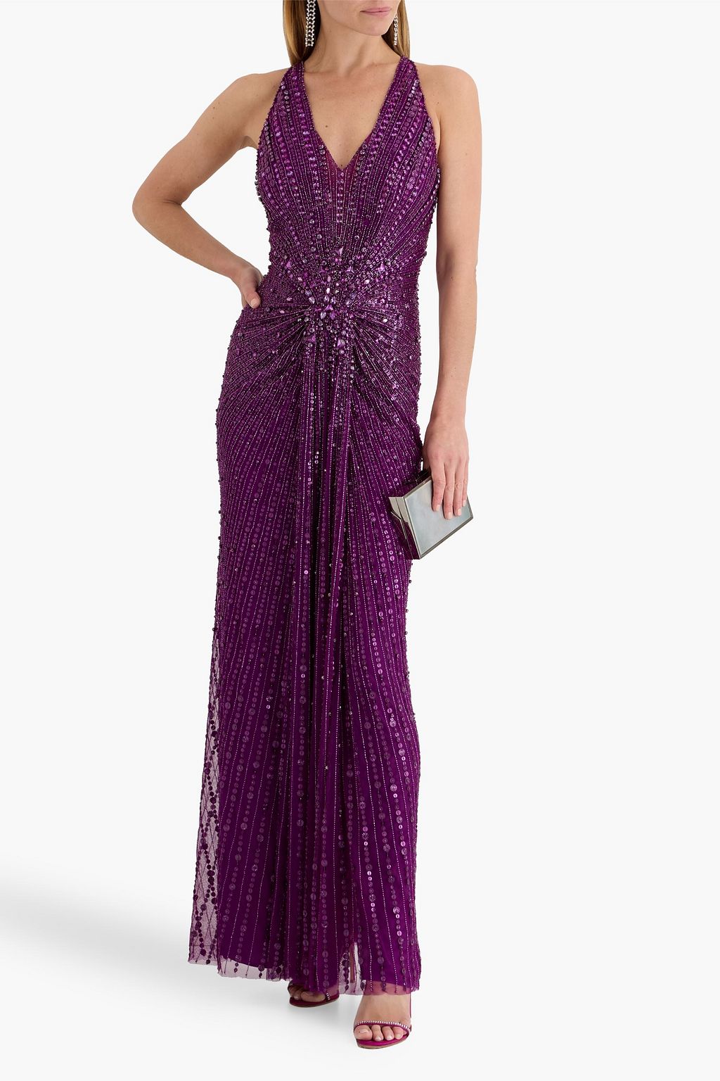 Jenny Packham Women's Lana Sequin-Embellished V-neck Maxi Dress - Purple - Maxi dresses
