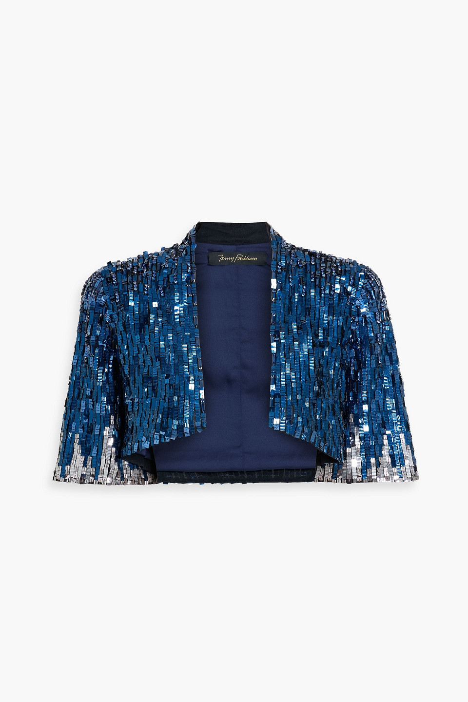 jenny packham - cristobel cropped embellished tulle jacket - blue - uk 10