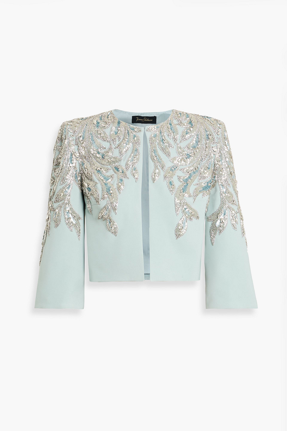 jenny packham - versailles cropped embellished crepe jacket - blue - uk 8