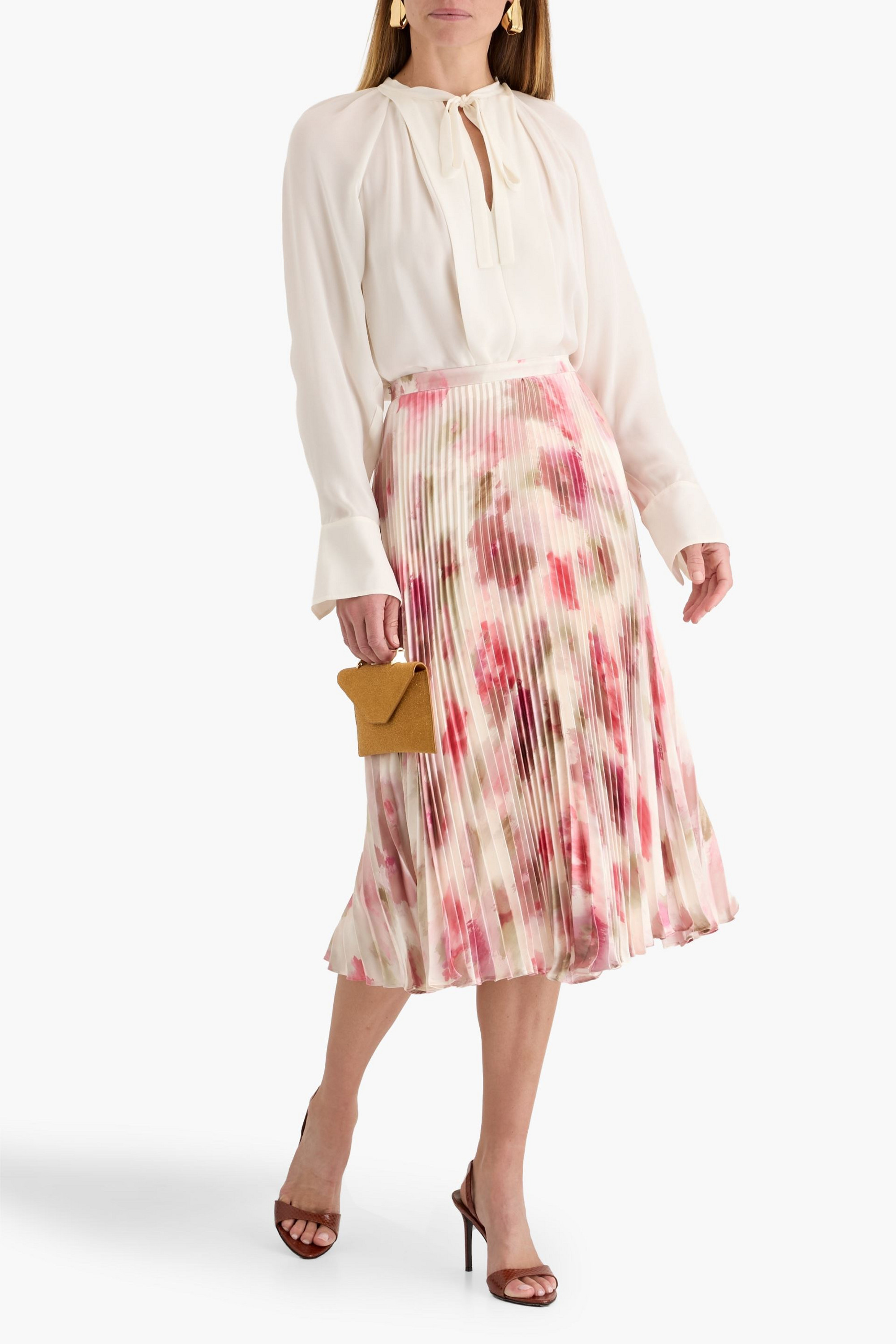 MIKAEL AGHAL Pleated floral-print crepe de chine midi skirt