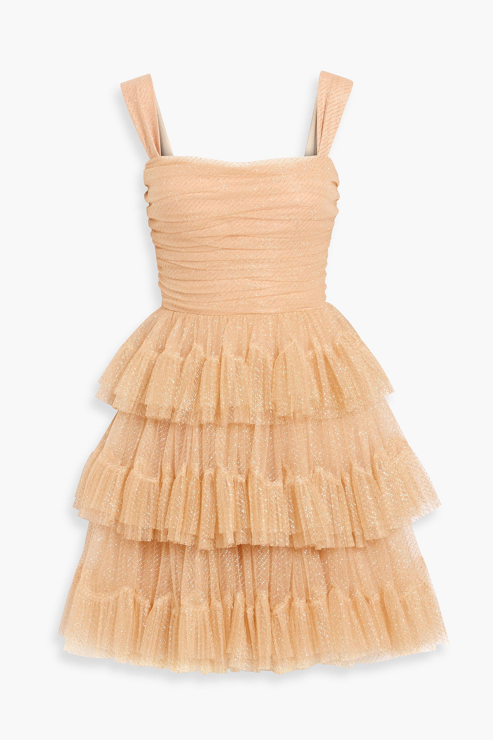 Jenny Packham Fall From Grace Tiered Glittered Tulle Mini Dress In Brown