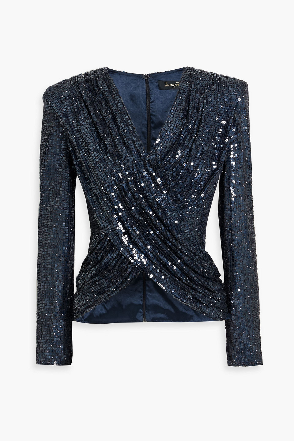 jenny packham - dazzle dream draped sequined tulle top - blue - uk 12