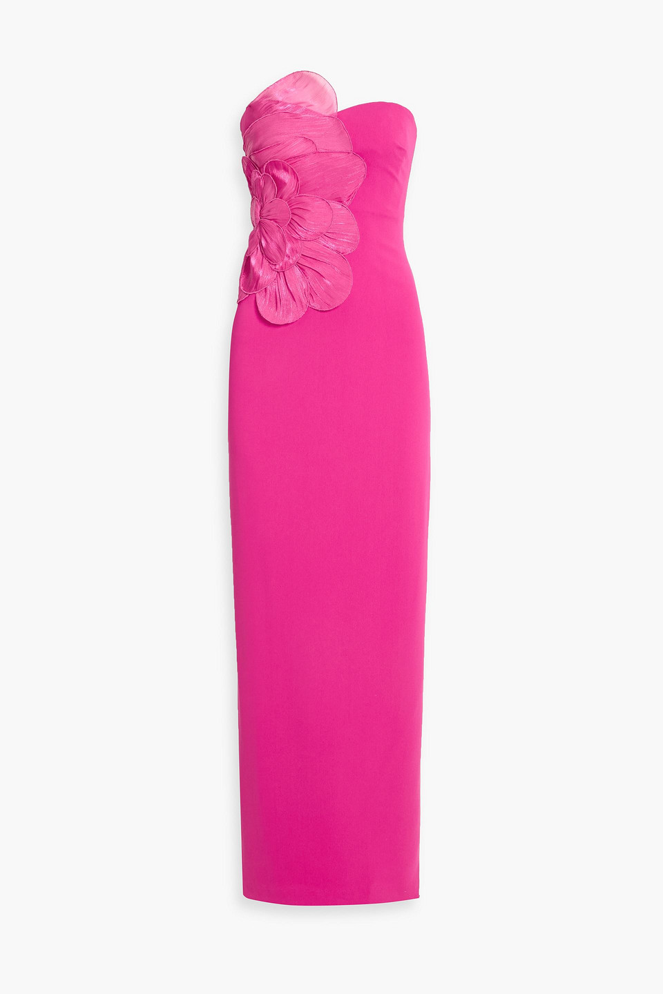 badgley mischka - strapless floral-appliquéd crepe gown - pink - us 6