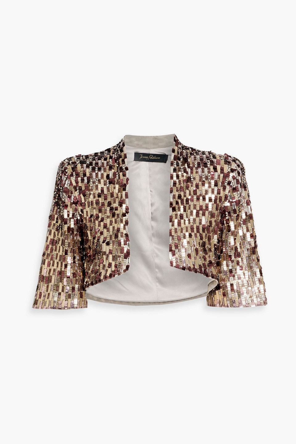 Jenny Packham Cristobel Cropped Embellished Tulle Jacket In Gold