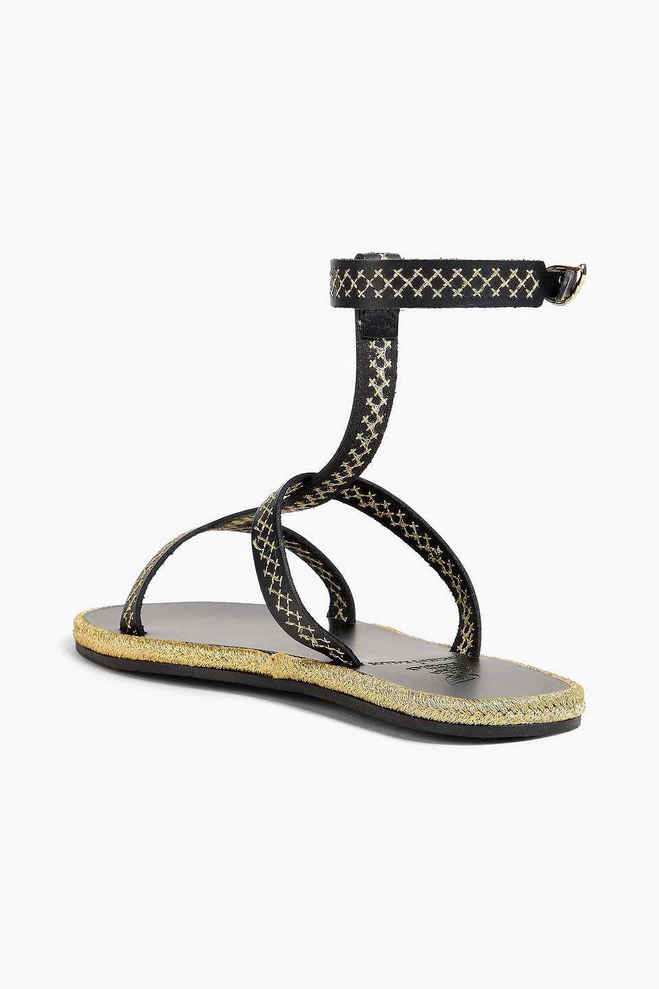  Ancient Greek Sandals X Ancient Kallos - Penelope Embroidered Metallic Leather Sandals - Black - Eu 36 