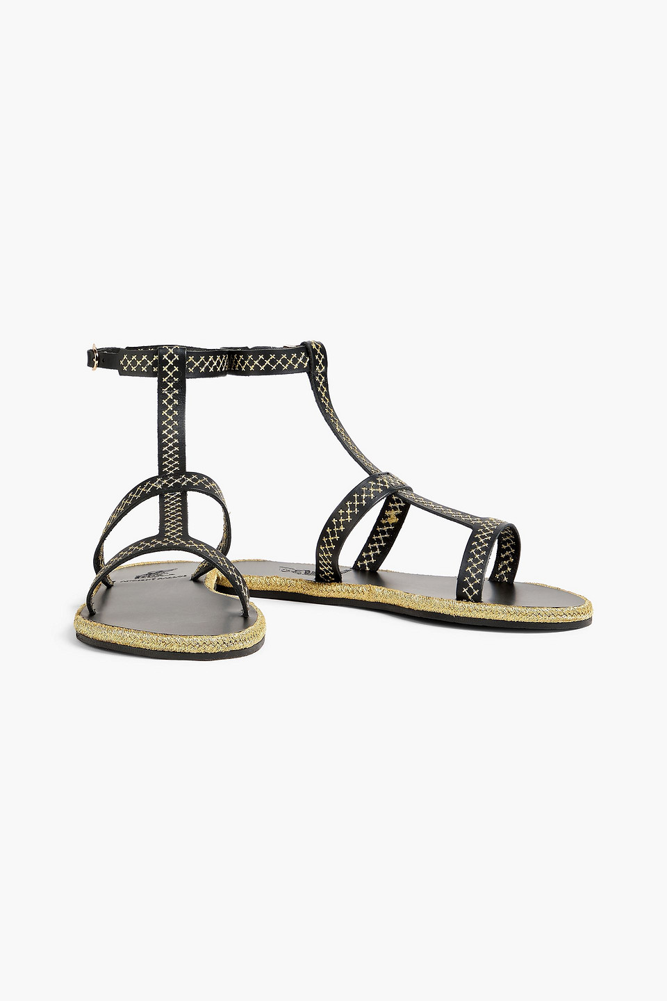  Ancient Greek Sandals X Ancient Kallos - Penelope Embroidered Metallic Leather Sandals - Black - Eu 36 