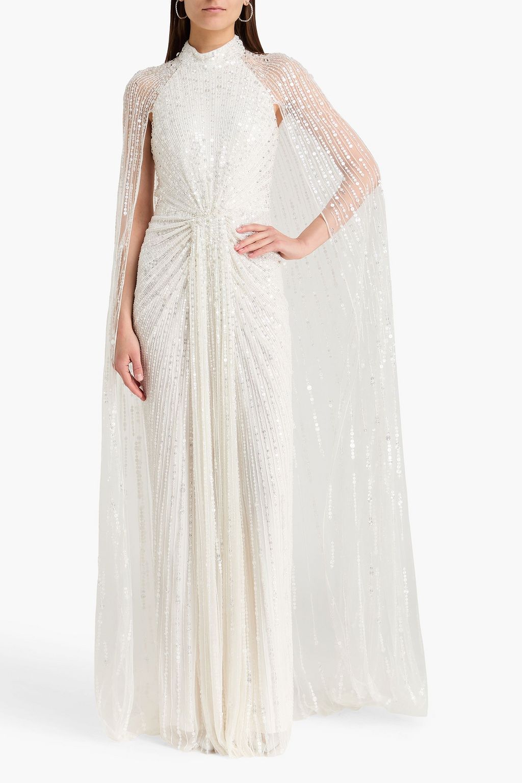 JENNY PACKHAM Cairo cape-effect embellished tulle gown | THE OUTNET