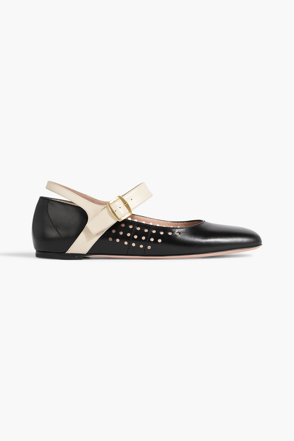 bally - benika two-tone perforated glossed-leather mary jane flats - black - eu 36