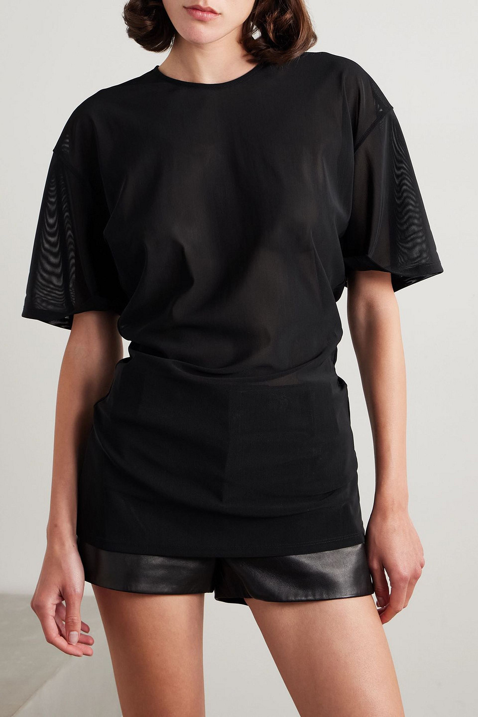 Acne Studios Gathered Mesh T-shirt In Black