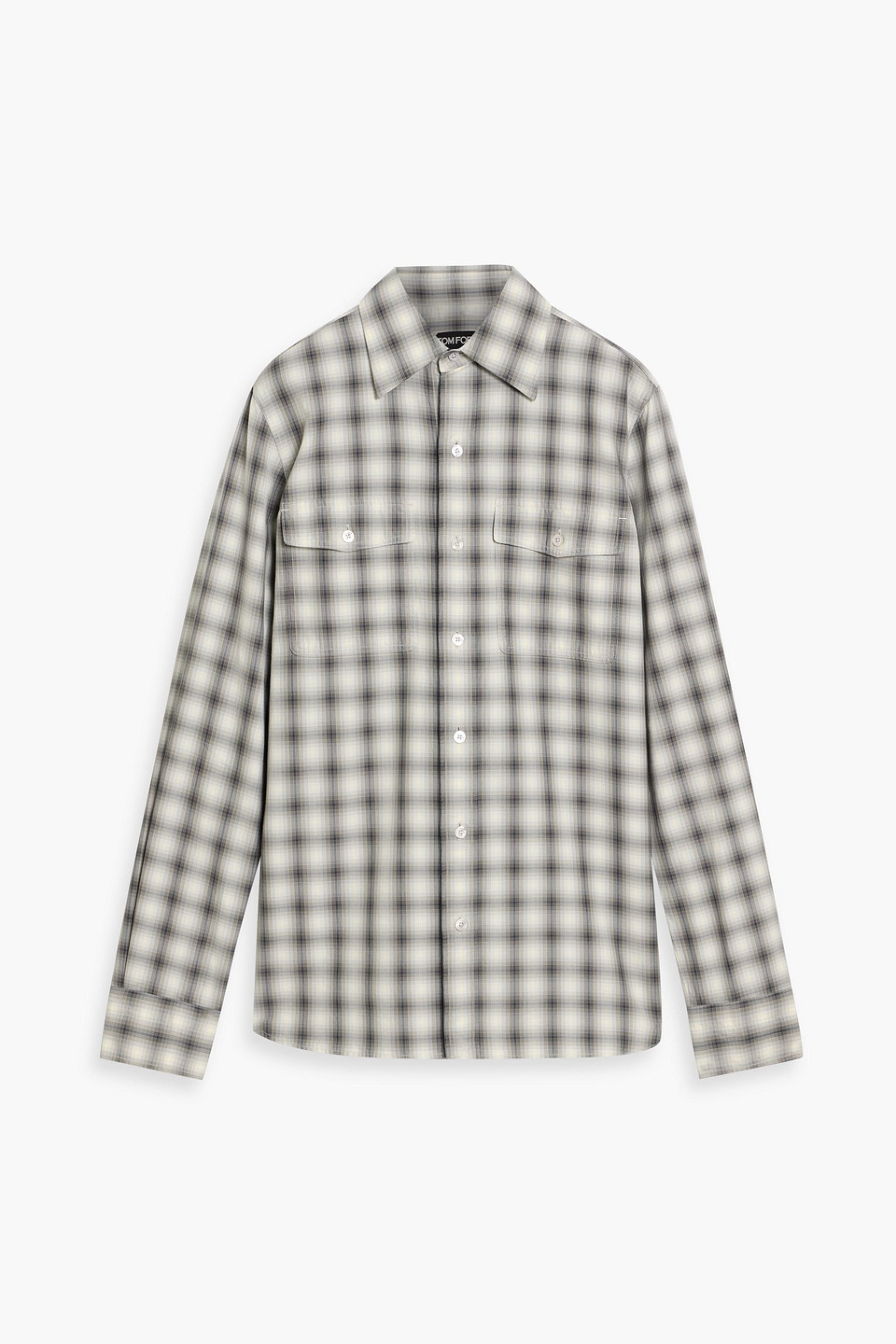tom ford - checked cotton-twill shirt - gray - eu 39