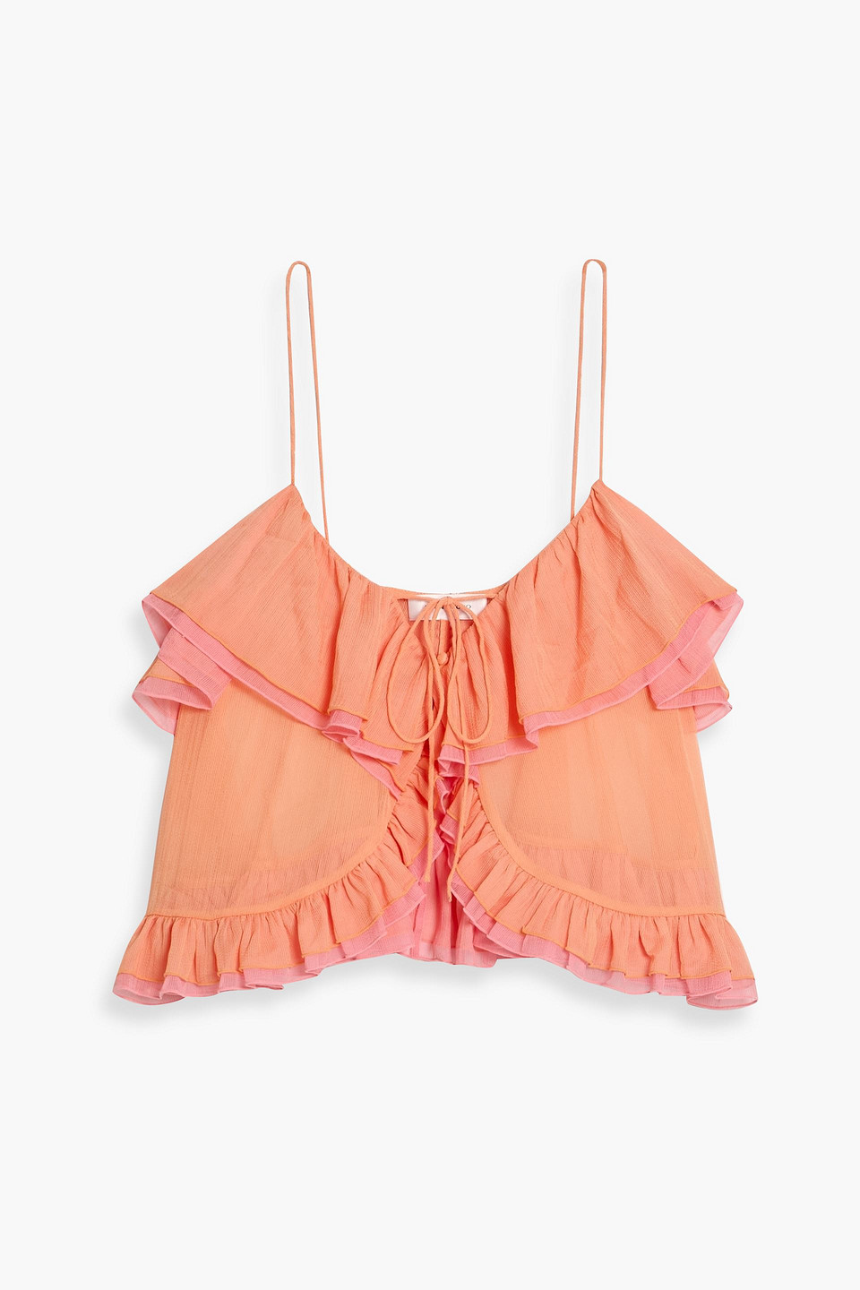 ronny kobo - ciara ruffled georgette top - orange - xs