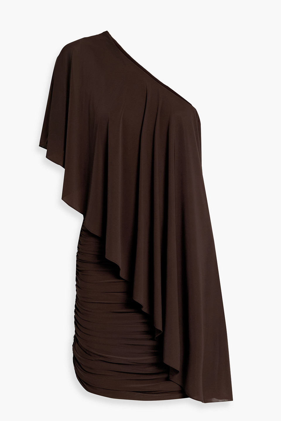ronny kobo - stella one-shoulder draped stretch-jersey mini dress - brown - l