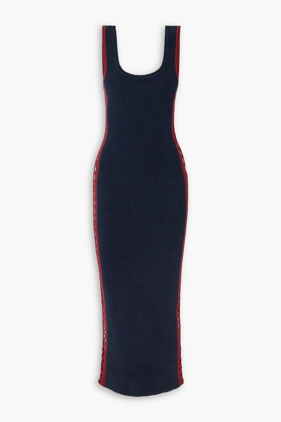 rabanne - embellished crochet-trimmed cotton-blend chenille maxi dress - blue - l