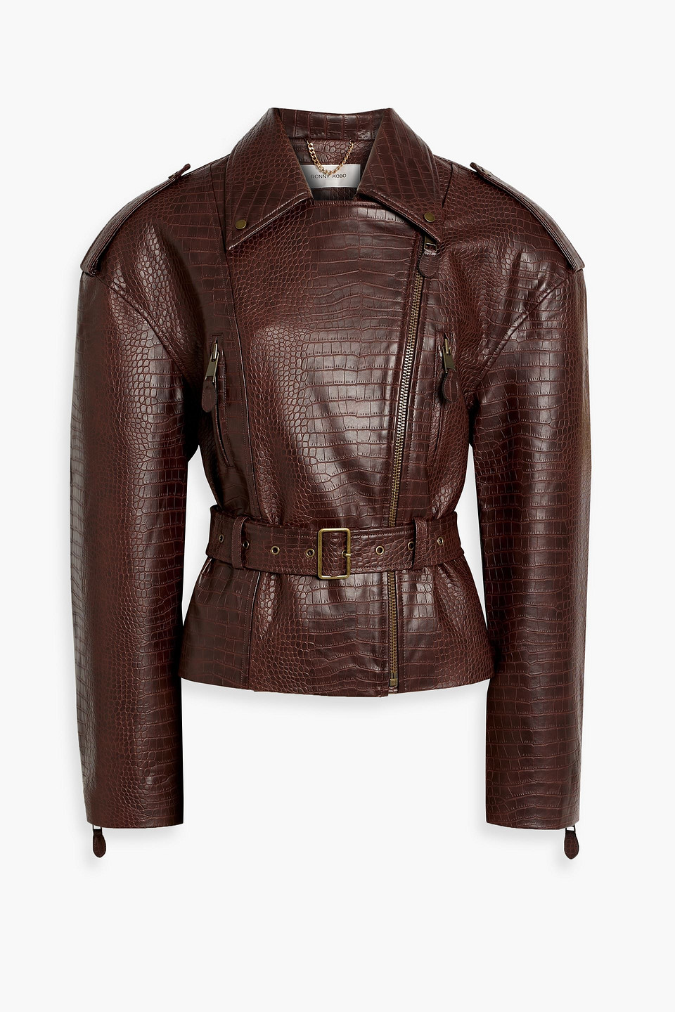 ronny kobo - lilou belted croc-effect jacket - brown - l