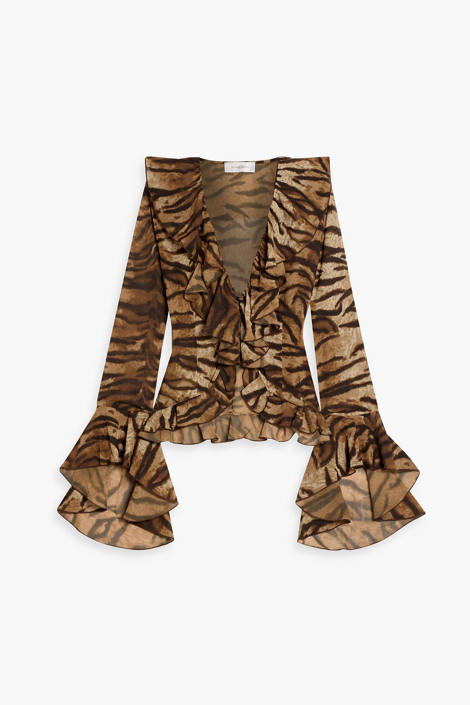 ronny kobo - alisha ruffled tiger-print crepe de chine top - animal print - xs