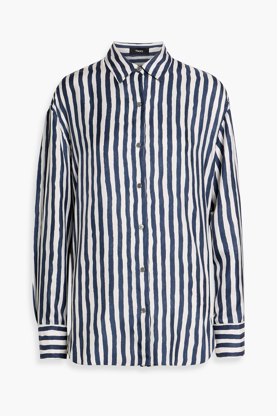 theory - striped silk-twill shirt - blue - s