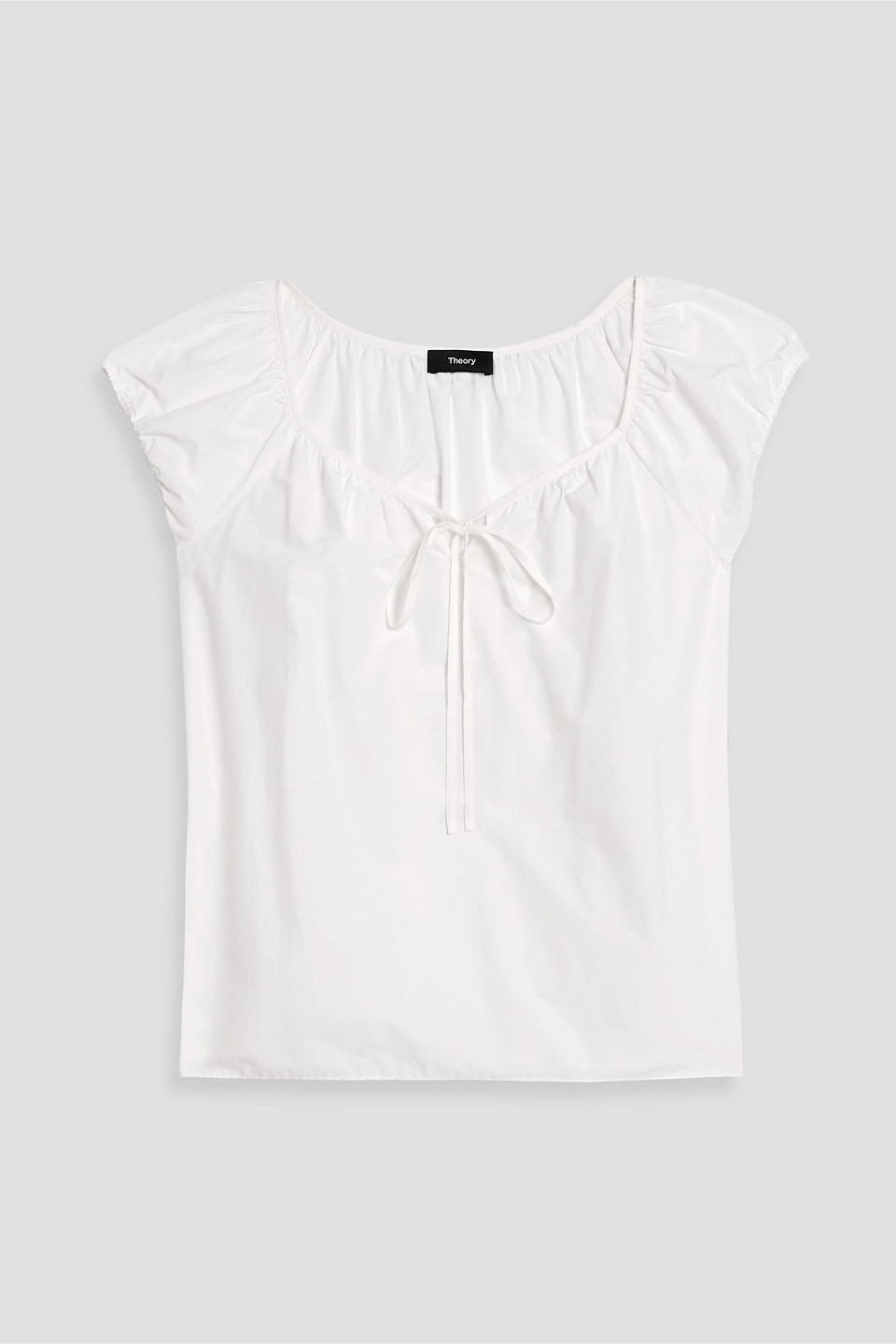 theory - tie-detailed cotton-blend poplin top - white - s