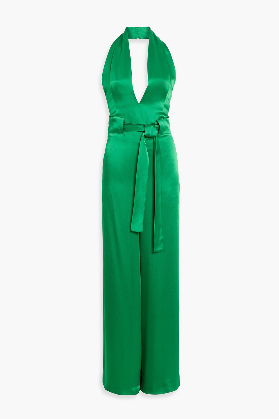Tom Ford Satin Halterneck Wide-leg Jumpsuit In Green