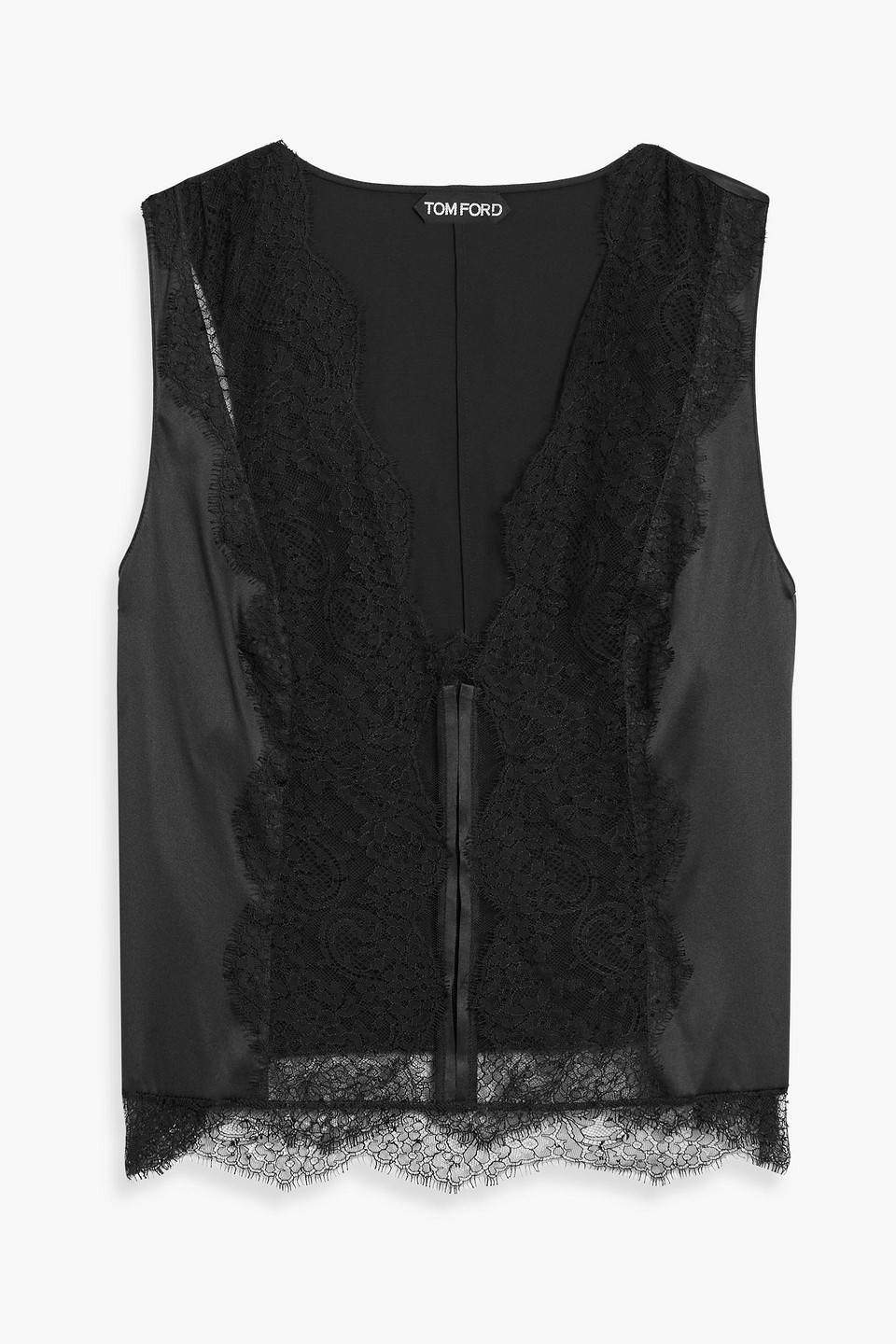 tom ford - lace-paneled silk-blend satin top - black - it 42