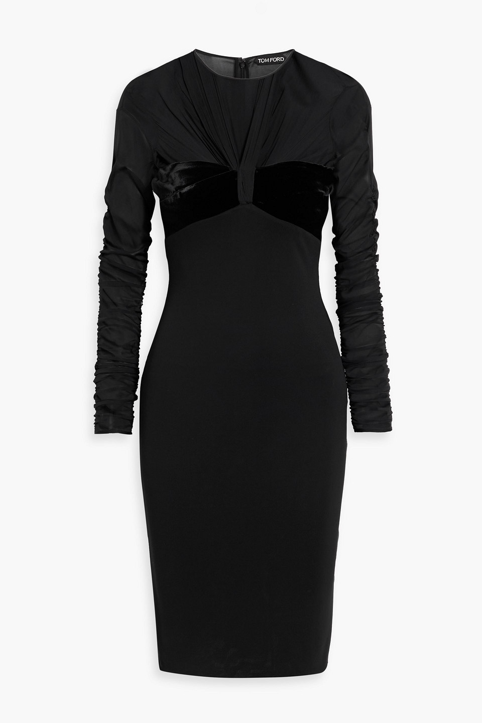 tom ford - ruched stretch-silk jersey and velvet dress - black - it 34