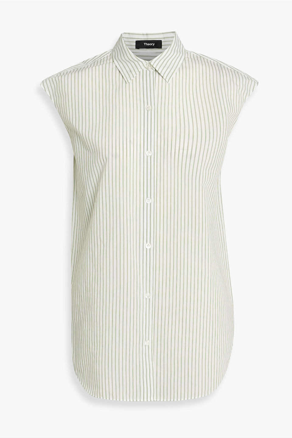 theory - striped cotton-blend poplin shirt - green - xs