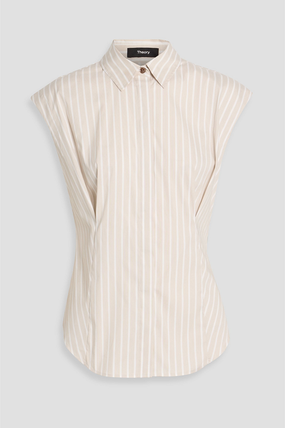 Theory Pintucked Striped Cotton-blend Poplin Shirt In Neutral