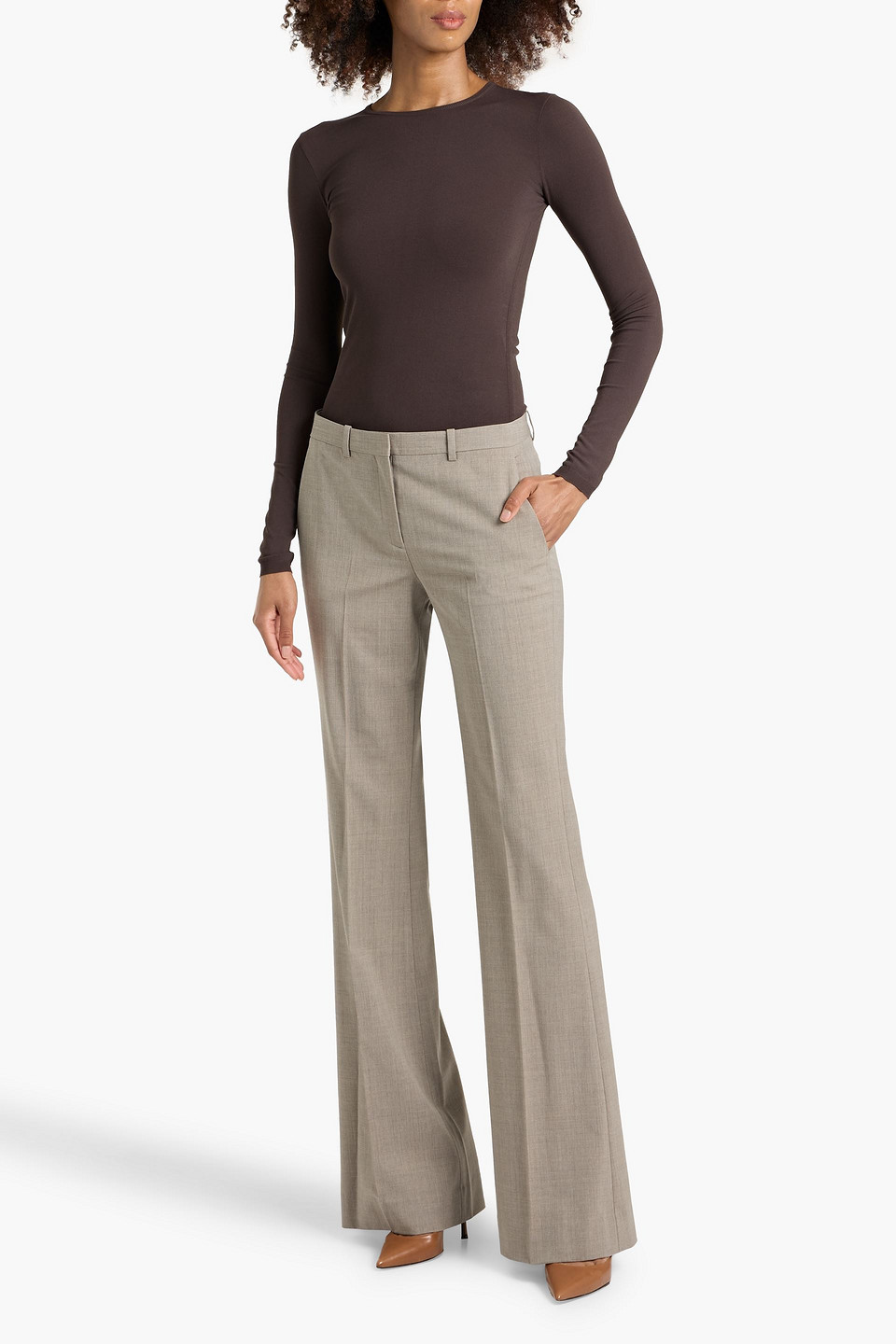 Theory Wool-blend Flared Pants In Brown