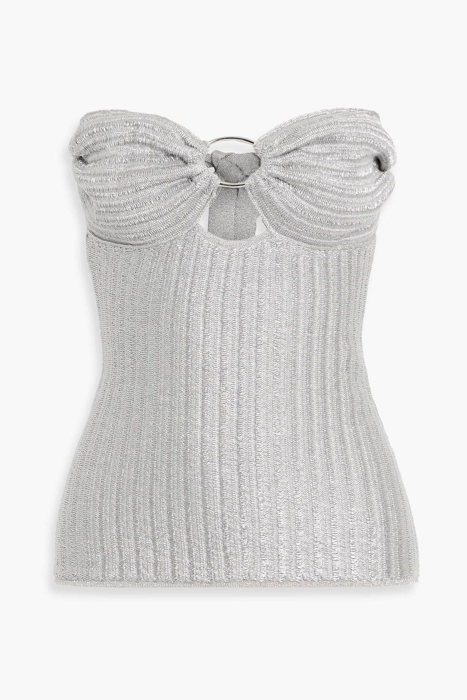 tom ford - strapless metallic ribbed cotton-blend top - metallic - xxs