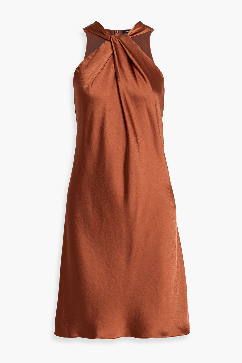 theory - twisted satin-crepe mini dress - brown - l