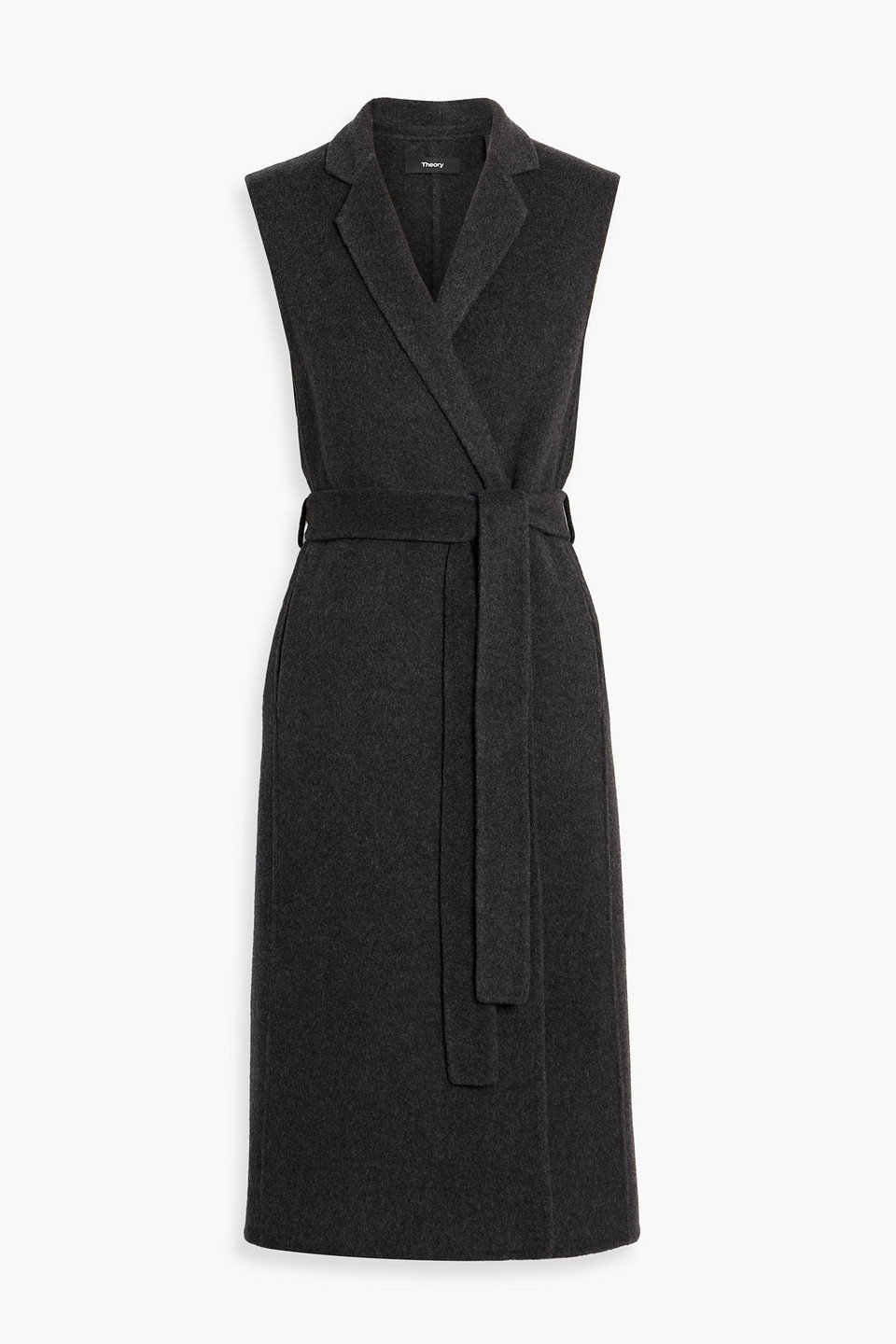 Theory Belted Wool-felt Vest In Gray