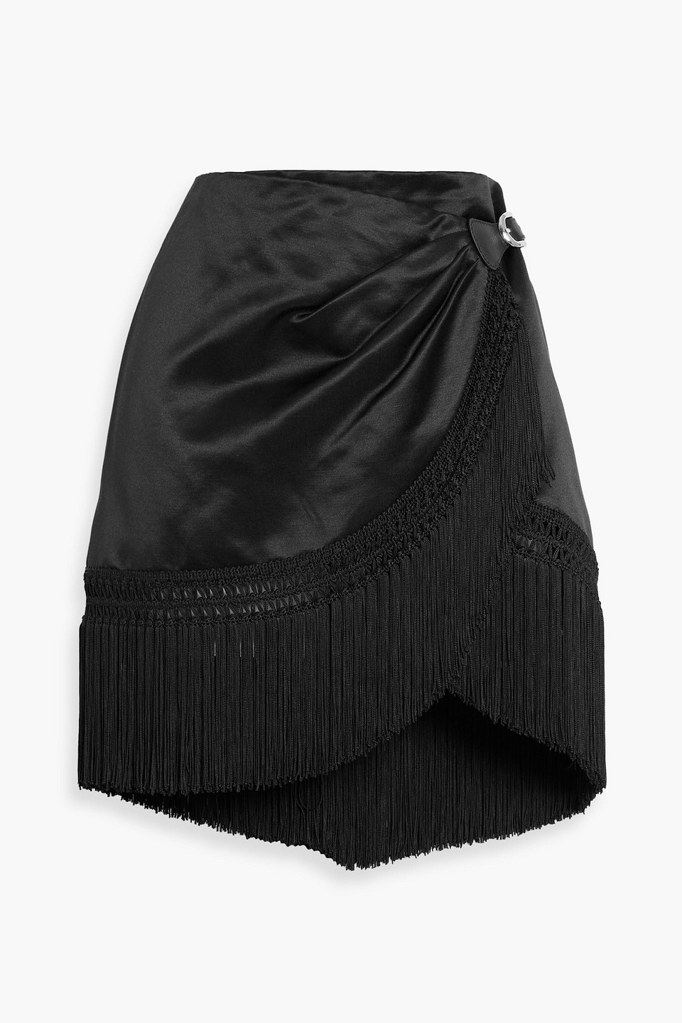 tom ford - fringed cotton and silk-blend satin mini wrap skirt - black - it 40