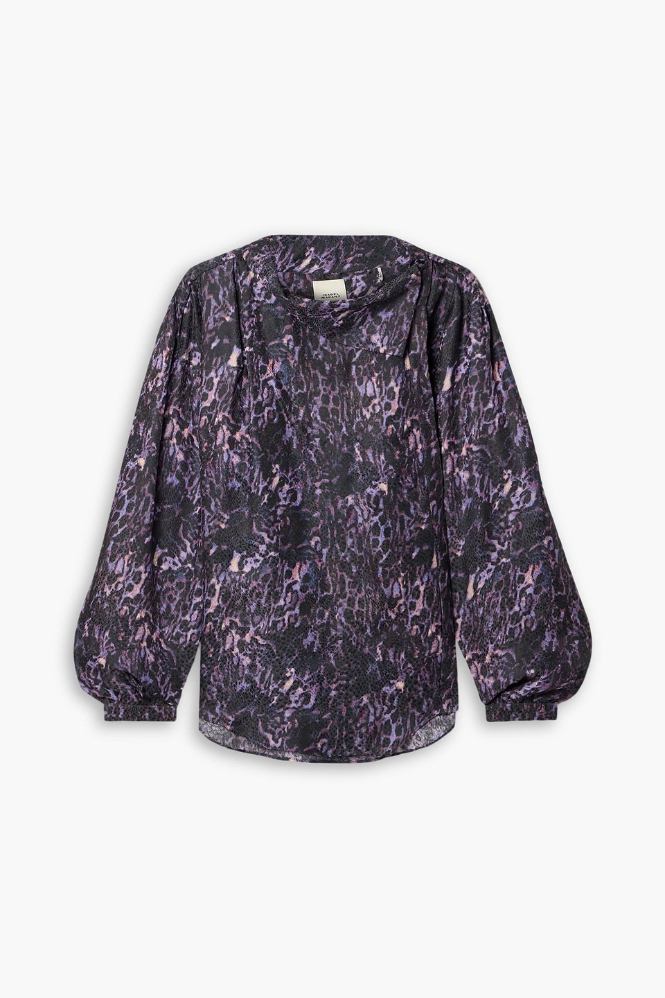 isabel marant - muriel draped printed satin-jacquard shirt - purple - fr 34
