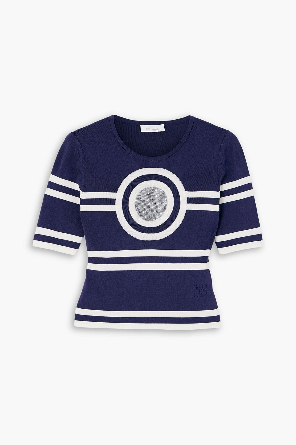 rabanne - lurex-trimmed striped ribbed-knit top - blue - m