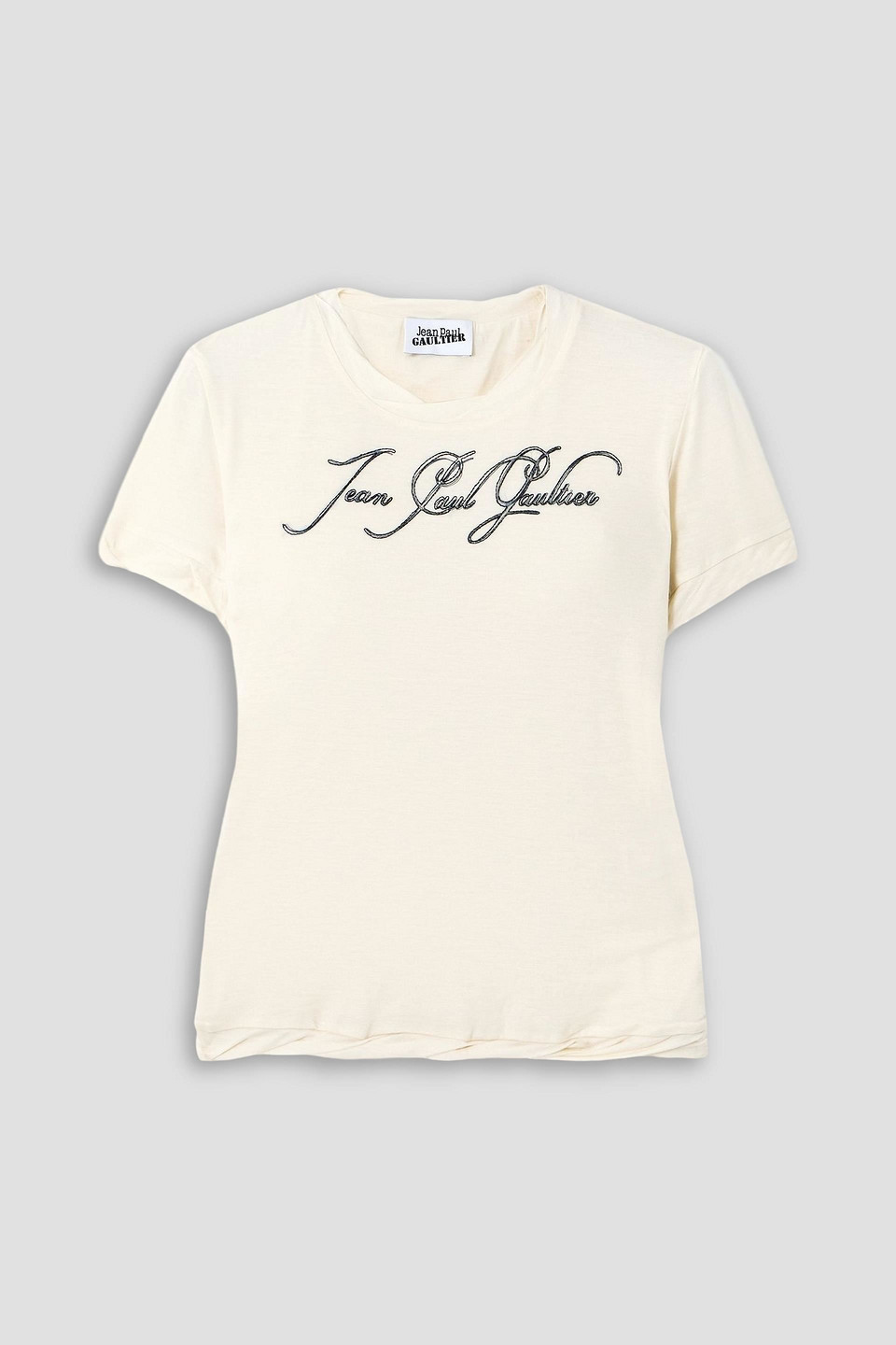 jean paul gaultier - embroidered printed lyocell-blend jersey t-shirt - white - xxs