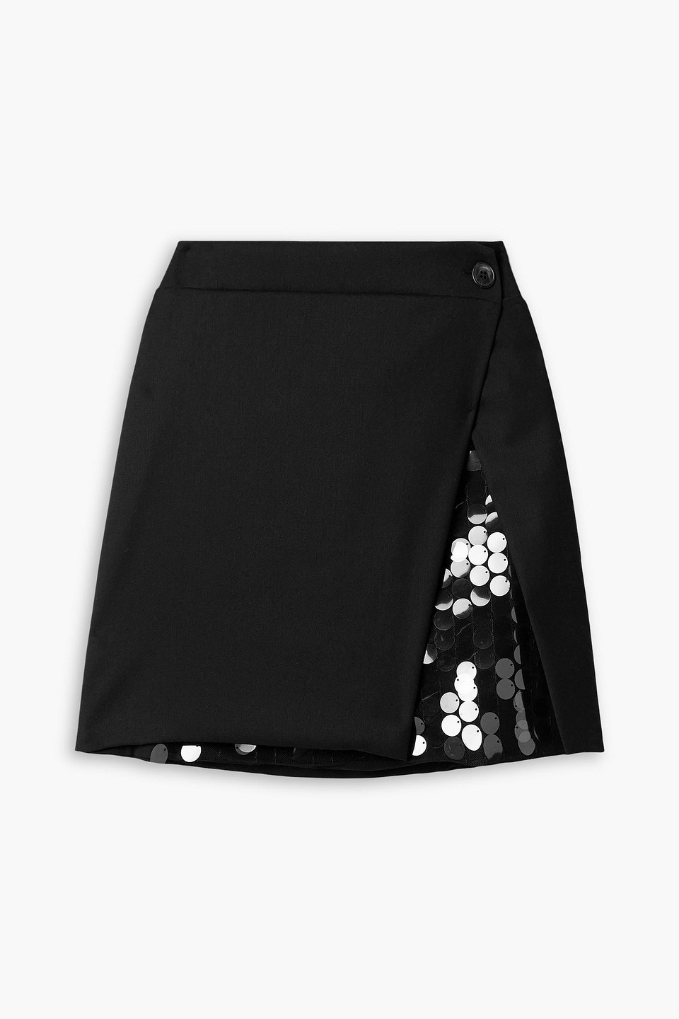 16arlington - noelia twill and paillette-embellished tulle mini wrap skirt - black - uk 8