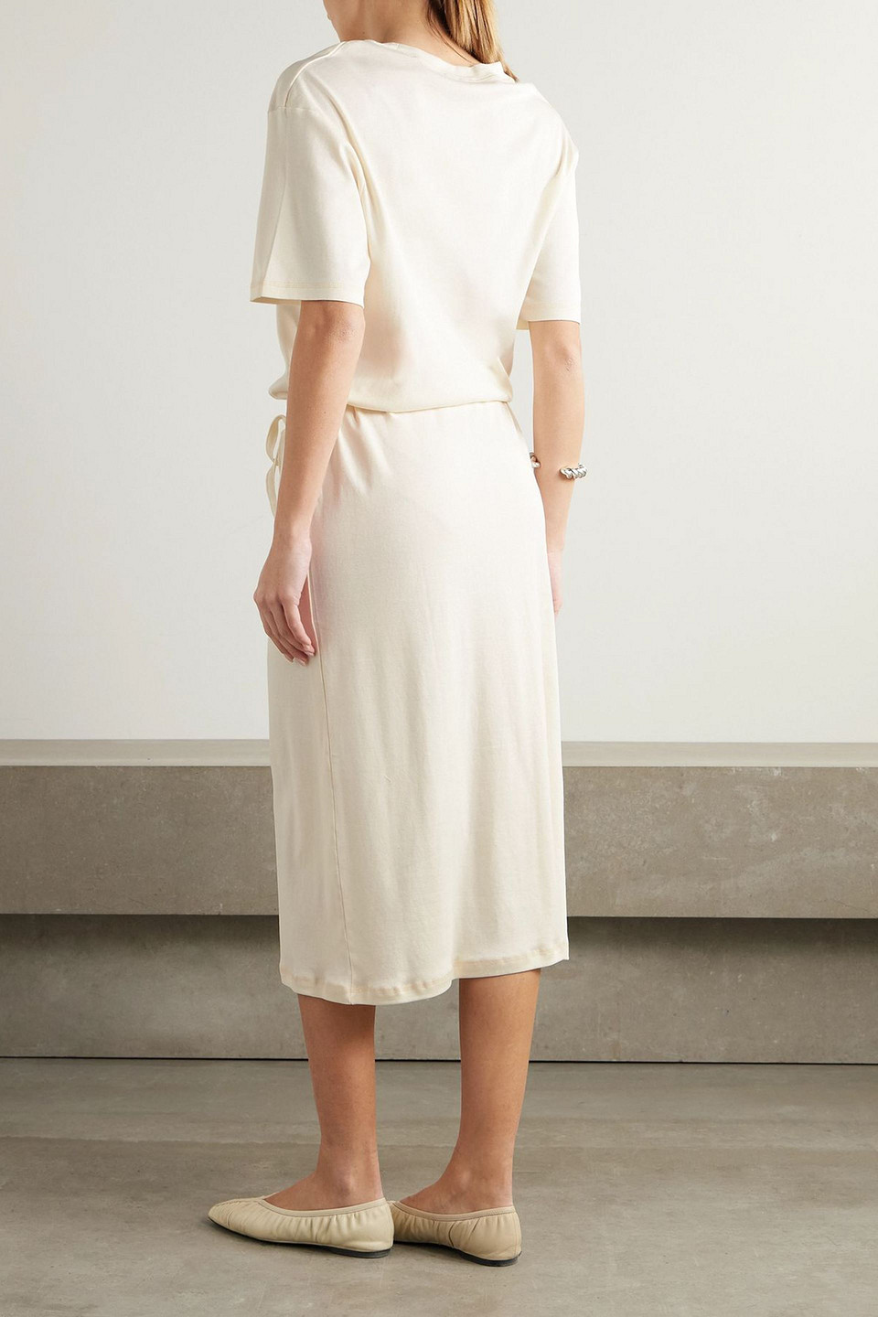  Lemaire - Midikleid Aus Baumwoll-jersey Mit Bindegürtel - Weiß - L 