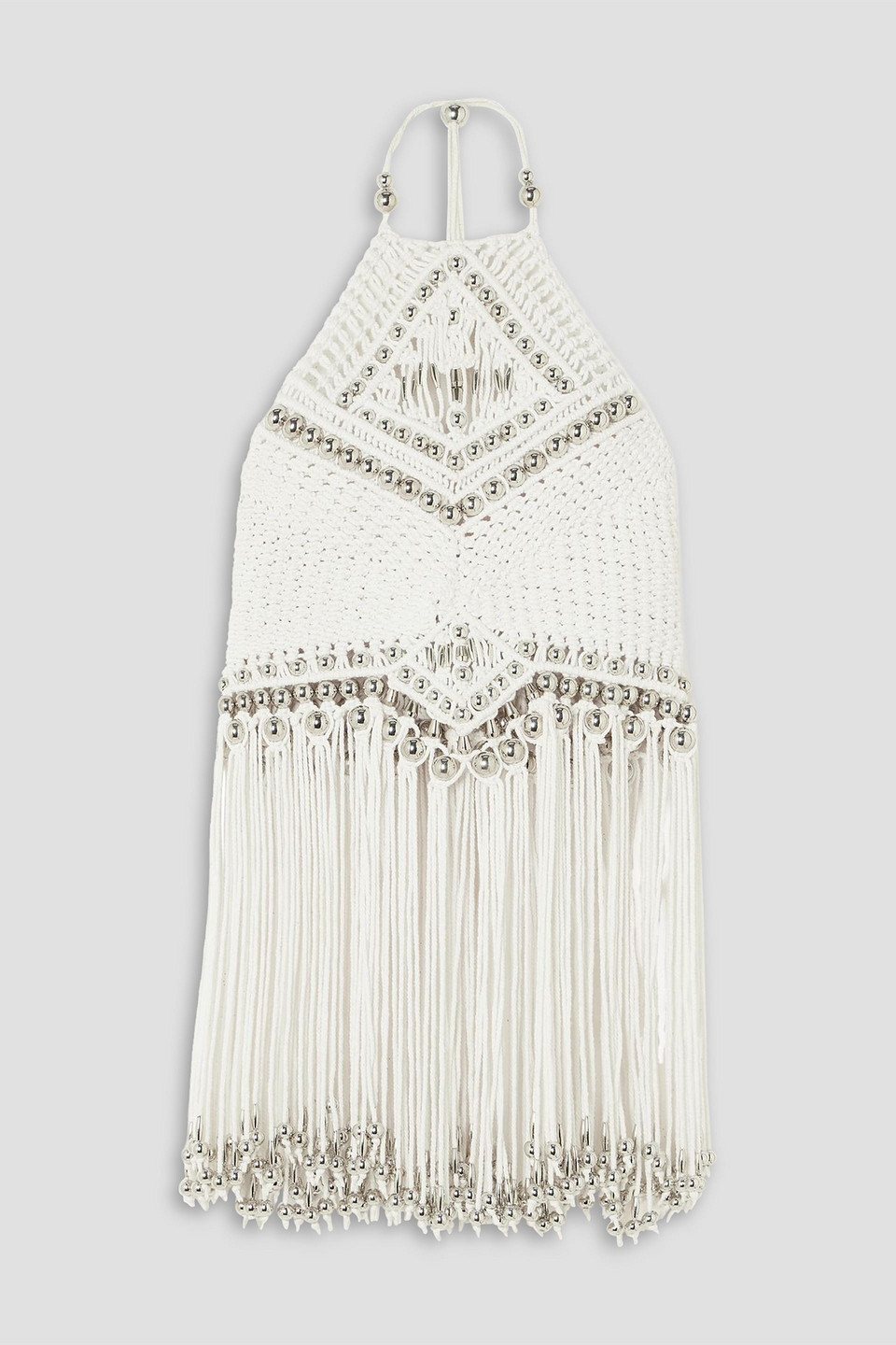 rabanne - fringed embellished macramé halterneck top - white - l