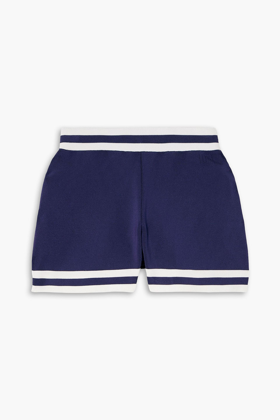 Rabanne Logo-intarsia Striped Ribbed-knit Shorts In Blue