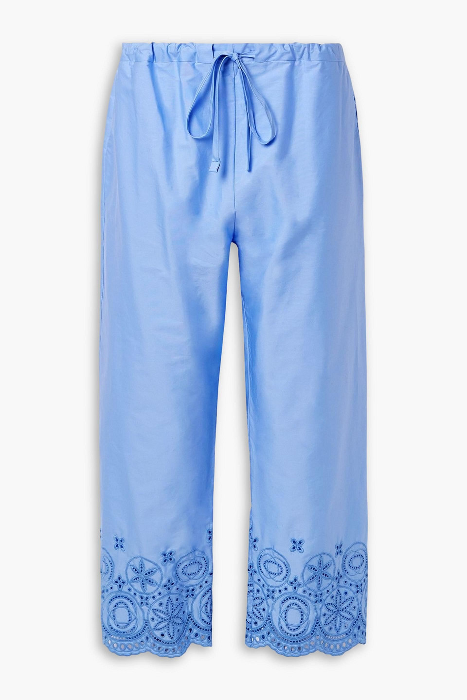 La Doublej Broderie Anglaise Cotton-blend Poplin Straight-leg Pants In Blue